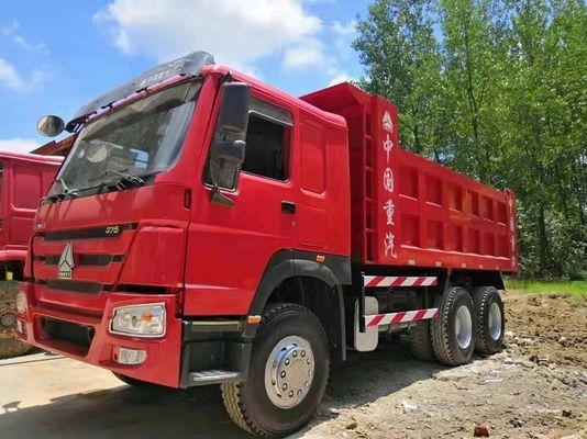 Red Euro 2 Used Howo Trucks , HW76 Cab Second Hand Dumper Truck