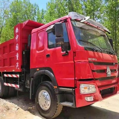 Red Euro 2 Used Howo Trucks , HW76 Cab Second Hand Dumper Truck