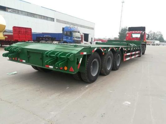 60T 100T 3 Axle Lowbed Semi Trailer , Hydraulic Extendable Lowboy Trailer